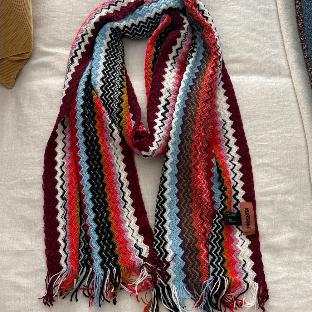 Missoni Wool Knit Scarf | Multicolor Zigzag | Made in Italy | Like New